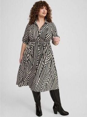 torrid Black and Cream Striped Midi Shirt Dress